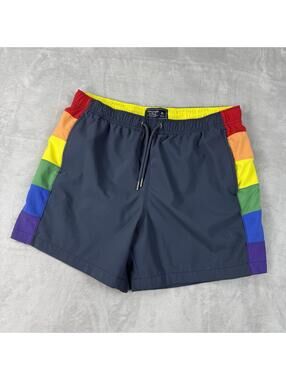 Abercrombie Fitch Swim Trunks Rainbow Stripe Mesh Lined Shorts Men Sz XL Summer